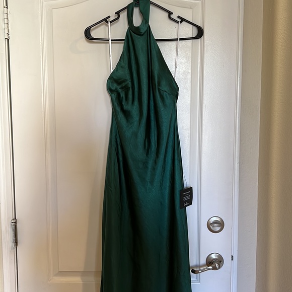 Lulus- Love in Your Life Emerald Green Satin Halter Maxi Dress - Picture 2 of 9